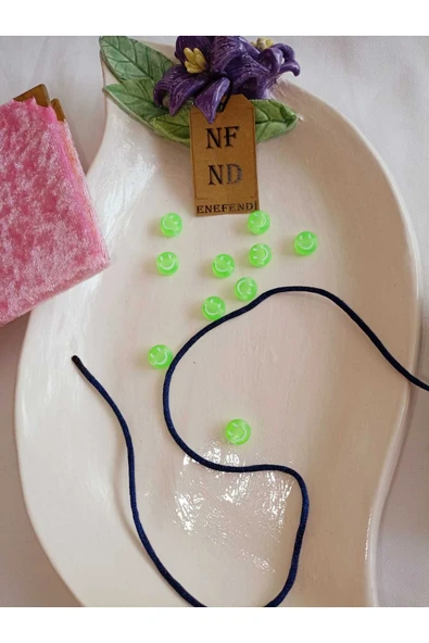 4 METRE LACİVERT FLOŞ İP VE 10 ADET GÜLEN YÜZ YEŞİL BONCUK BİLEKLİK APARATI SERT PLASTİK HEDİYE - Resim 5