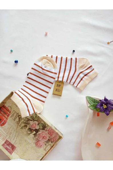 DİKİŞSİZ PATİK ÇORAP PAMUKLU KISA KONÇ DESENLİ KADIN ÇORABI 36-40 TEK ADET BEYAZ KREM KAHVE - Resim 3