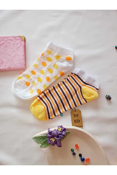 2 ÇİFT PATİK ÇORAP YUMUŞAK PAMUKLU KISA KONÇ DESENLİ BURUN DİKİŞSİZ KADIN ÇORABI 36-40 - Resim 2