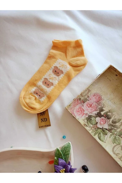 BURUN DİKİŞSİZ ÇORAP YUMUŞAK PAMUKLU KISA KONÇ DESENLİ KADIN PATİK ÇORABI 36-40 TEK ADET SARI - Resim 3