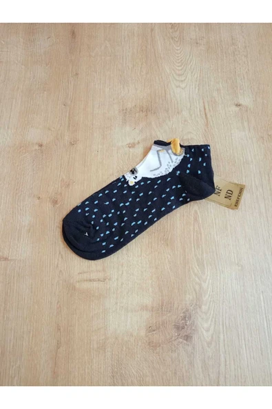 KULAKLI PAMUKLU LACİVERT PATİK ÇORAP DESENLİ ÇORABI 36-40 - Resim 6