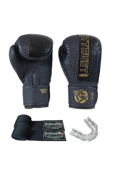 Cool Lime Hakiki Deri Kick Boks Eldiveni Boks Eldiveni Muay Thai Dragon Bandaj Dişlik 3'lü set ürün görseli 1