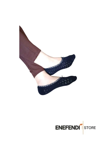 BABET ÇORAP KADIN MERSERİZE DANTELLİ FİLE PAMUKLU GÖRÜNMEZ ÇORABI LACİVERT ürün görseli 1