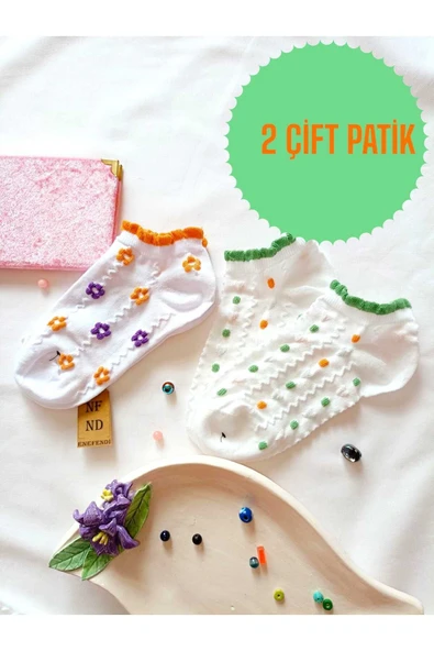 2 ÇİFT BURUN DİKİŞSİZ YUMUŞAK ÇORAP PAMUKLU KISA KONÇ DESENLİ KADIN PATİK 36-40 ürün görseli
