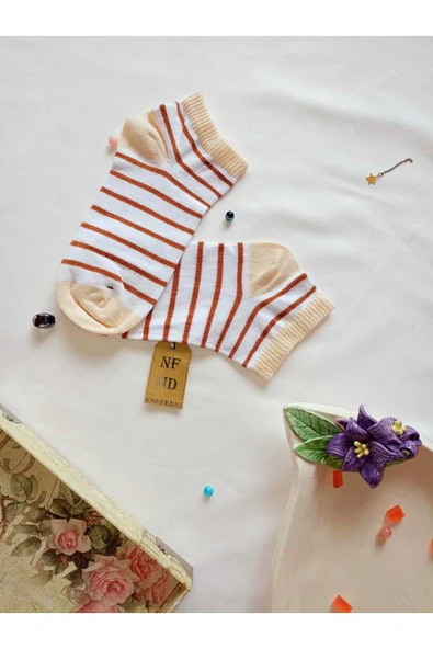 3 ÇİFT DİKİŞSİZ PATİK ÇORAP PAMUKLU KISA KONÇ DESENLİ KADIN ÇORABI 36-40 BEYAZ KAHVERENGİ - Resim 5