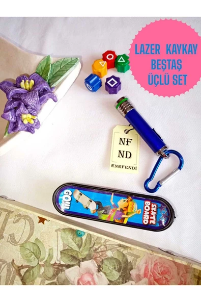 3lü Set Squıd Game 5 Taş Oyun Taşları Poşetli 1 Adet Parmak Kaykay 1 Adet Lazer(3İN1) Hediye Kutulu ürün görseli 1