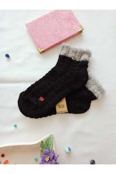 2 ÇİFT TAY TÜYÜ TERS HAVLU PATİK ÇORABI KABARTMALI KOKULU YILBAŞI HEDİYE TURUNCU SİYAH 36-40 - Resim 7