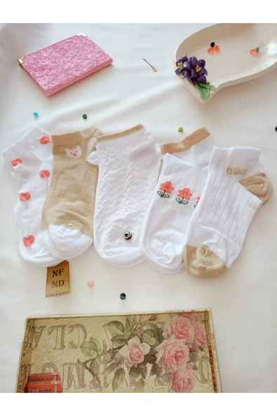 PATİK ÇORAP BURUN DİKİŞSİZ YUMUŞAK PAMUKLU KISA KONÇ DESENLİ TEK ADET KADIN ÇORABI 36-40 - Resim 6