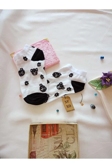 2 ÇİFT KADIN PATİK ÇORAP YUMUŞAK DİKİŞSİZ BURUN PAMUKLU KISA KONÇ DESENLİ ÇORABI 36-40 - Resim 4