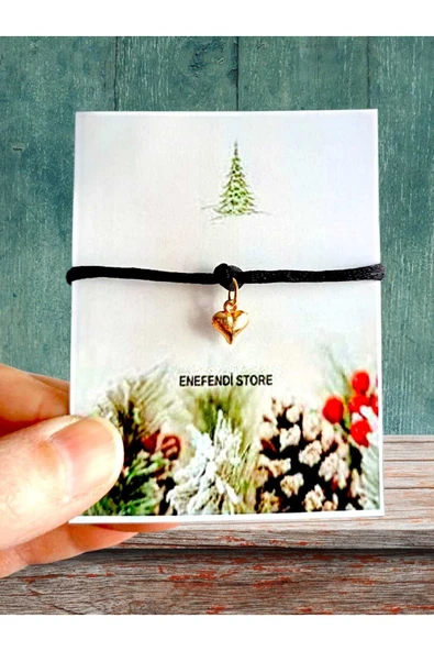 BİLEKLİK KARTLI KALPLİ METAL ALTINSARISI HEDİYELİK ŞANS BEREKET ARKADAŞ BİLEKLİĞİ SİYAH İP ürün görseli 1