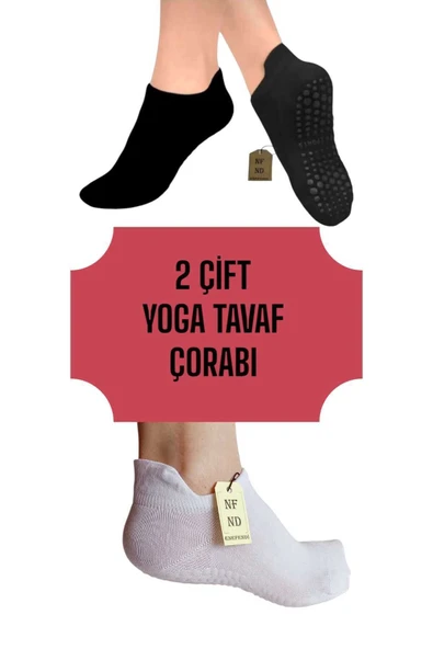 YOGA ÇORAP 2 ÇİFT PİLATES TAVAF KAYMAZ SİLİKON TABAN PAMUKLU KADIN ÇORABI DİKİŞSİZ SİYAH BEYAZ ürün görseli 1