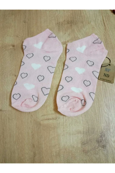PATİK KALP DESENLİ KALPLİ KADIN ÇORABI PAMUKLU KISAKONÇ PEMBE  ÇORAP 36-40 - Resim 2