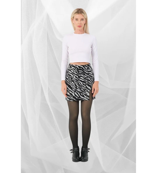 Khar Mini Etek Yırtmaçlı Zebra Desen Esnek Pamuklu Mini Boy 40cm ürün görseli 1