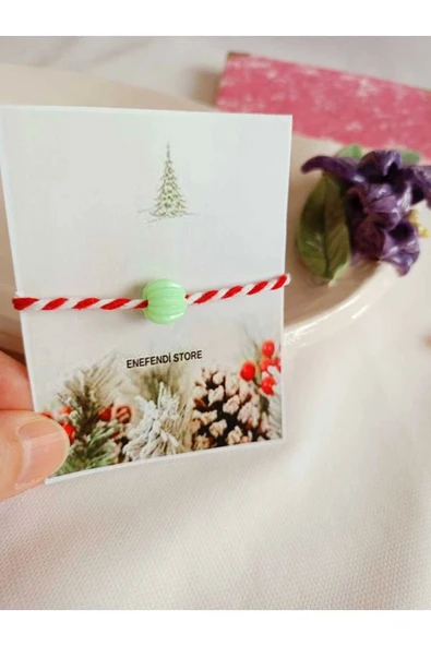 Marteniçka Bileklik Yeşil Plastik Boncuklu Şans Bereket Arkadaş Sevgili Eş Çocuk Hediye Bahar Kartlı - Resim 4