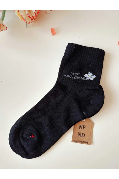 3 ÇİFT TAŞLI PAMUKLU BURUN DİKİŞSİZ LİKRALI KOKULU KISA KONÇ ÇORAP SİYAH KAHVE KADIN ÇORABI 36-40 - Resim 4