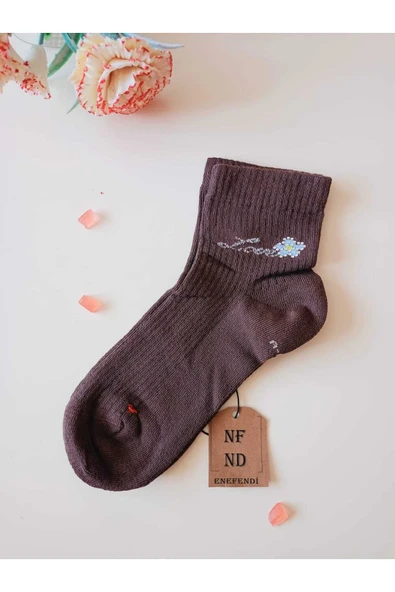 3 ÇİFT TAŞLI PAMUKLU BURUN DİKİŞSİZ LİKRALI KOKULU KISA KONÇ ÇORAP SİYAH KAHVE KADIN ÇORABI 36-40 - Resim 2