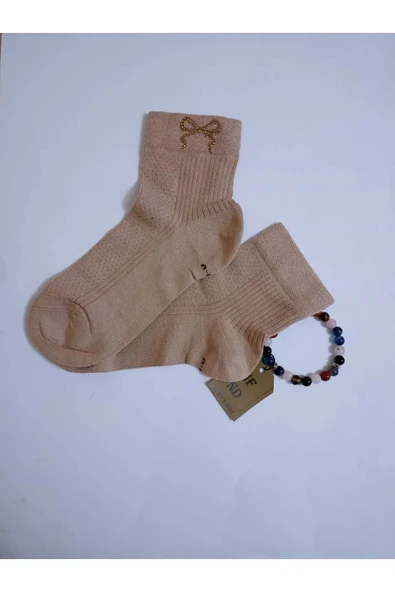 KURDELE TAŞLI KISAKONÇ ÇORAP KOKULU  LİKRALI  DİKİŞSİZ PAMUKLU SÜTLÜKAHVE KADIN ÇORABI 36-40 - Resim 2