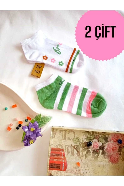 2 ÇİFT BURUN DİKİŞSİZ PATİK PAMUKLU ÇORAP KISA KONÇ KADIN ÇORABI 36-40 YEŞİL BEYAZ PEMBE ürün görseli 1