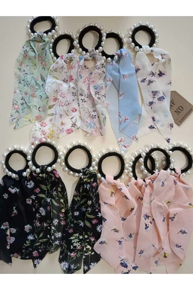 İncili Taşlı Lastikli Toka Ince Fularlı Rahat Hafif Kullanışlı Şık Şifon Kumaş Incilastik Toka Tekli - Resim 3