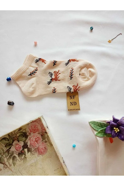 2 ÇİFT DİKİŞSİZ PATİK ÇORAP PAMUKLU KISA KONÇ DESENLİ KADIN ÇORABI 36-40 KAHVE ÇİZGİLİ - Resim 2