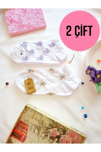 2 ÇİFT KADIN PATİK ÇORAP BURUN DİKİŞSİZ PAMUKLU KISA KONÇ DESENLİ ÇORABI 36-40 MOR KAHVE BEYAZ ürün görseli 1