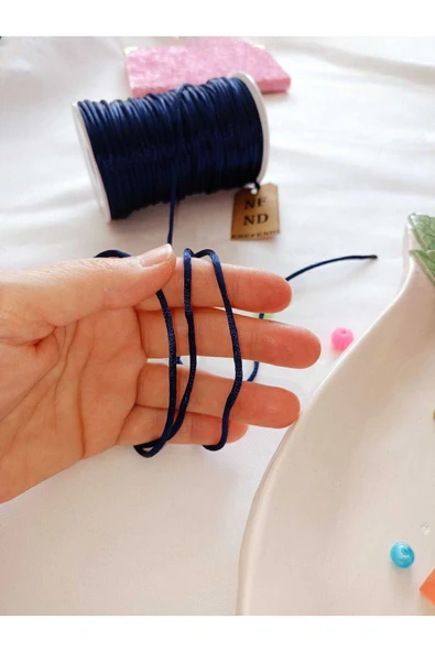 4m LACİVERT FLOŞ İP 10 ADET KALPLİ KARE BONCUK SERT PLASTİK TAKI APARATI HEDİYE DELİKLİ KIRMIZI - Resim 5