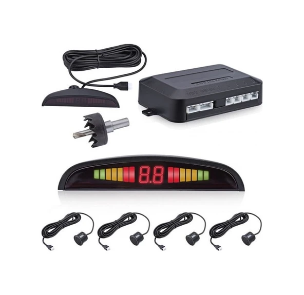 SİYAH DİJİTAL EKRANLI ARAÇ PARK SENSÖRÜ SES İKAZLI 4 SENSÖRLÜ ürün görseli 1