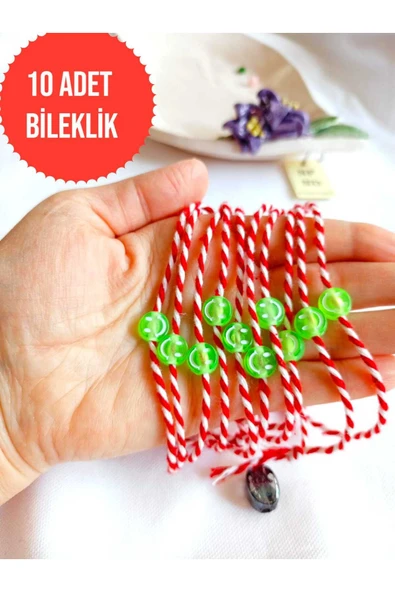 10 ADET YEŞİL BONCUKLU MARTENİÇKA BİLEKLİK ŞANS ARKADAŞ SEVGİLİ EŞ ÇOCUK HEDİYE BAHAR BİLEKLİĞİ ürün görseli 1