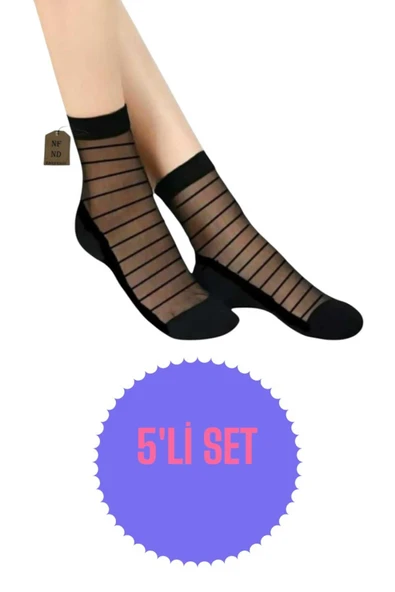 TÜL ÇORAP KISA KONÇ KOKULU RAHAT ESNEK TÜLLÜ KADIN ÇORABI PAMUK ELASTAN 36-40 5 ÇİFT ürün görseli 1