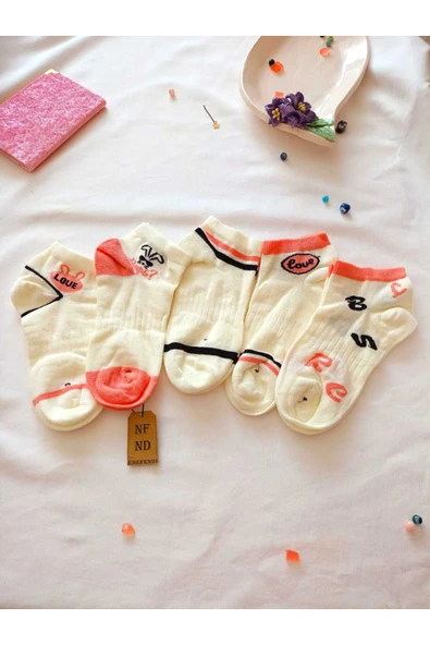 2 Çift Çorabı Burun Dikişsiz Patik Yumuşak Pamuklu Kısa Konç Desenli Kadın Çorap 36-40 - Resim 6