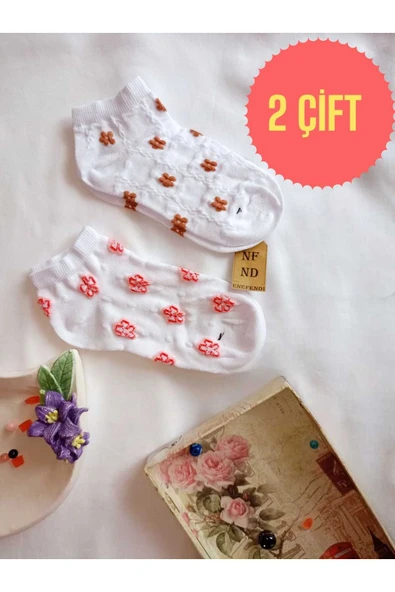 2 ÇİFT ÇORAP PAMUKLU BURUN DİKİŞSİZ KISA KONÇ PATİK DESENLİ KADIN ÇORABI 36-40 BEYAZ KIRMIZI ürün görseli 1