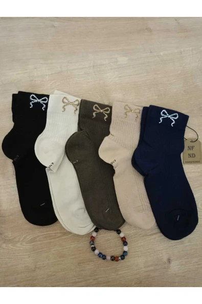 KURDELE TAŞLI KISAKONÇ ÇORAP KOKULU  LİKRALI  DİKİŞSİZ PAMUKLU SÜTLÜKAHVE KADIN ÇORABI 36-40 - Resim 3