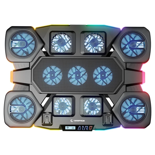 Rampage S50 RGB Işıklı 11 Fanlı LCD Göstergeli 1 Type C 1 Usb Girişli Notebook Soğutucu - Resim 3