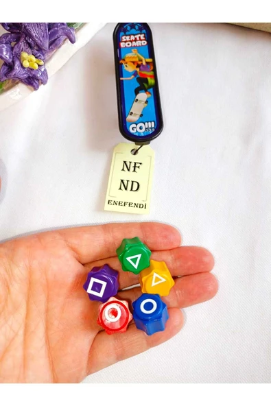 5 Taş Ve Parmak Kaykay Set Squıd Game Oyun Taşları Renkli Poşetli 1 Adet Kaykay 5 Adet Taş - Resim 5