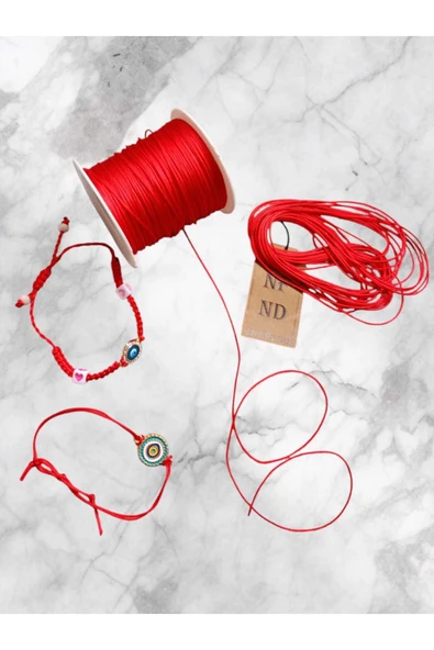 MAKROME BİLEKLİK KOLYE İPİ, PARAŞÜT İPİ,  RENKLİ KIRMIZI 1mm 6 METRE - Resim 2