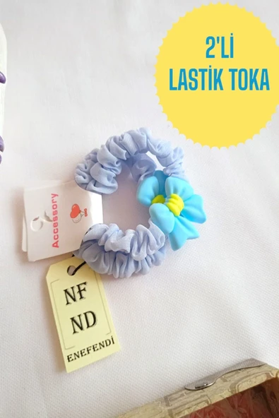 2 Adet Lastikli Toka Rahat Fiyonk Aksesuarlı Mavi Renk Hediye Kız Çocuk Genç ürün görseli 1