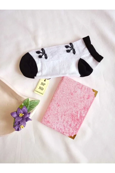 2 ÇİFT EKRU KADIN ÇORABI PATİK PAMUKLU KISA KONÇ DESENLİ DİKİŞSİZ ÇORAP 36-40 SİYAH BEYAZ - Resim 7