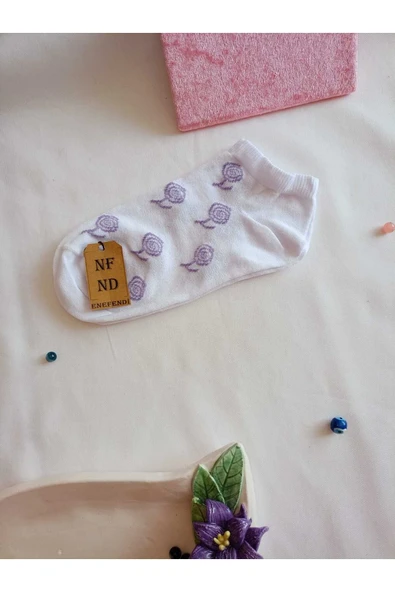 2 ÇİFT KADIN PATİK ÇORAP BURUN DİKİŞSİZ PAMUKLU KISA KONÇ DESENLİ ÇORABI 36-40 MOR KAHVE BEYAZ - Resim 2