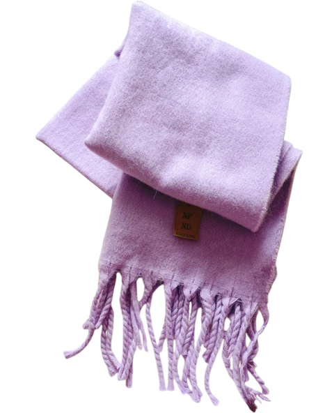 OMUZ ŞALI ATKI POFİDİK KIŞLIK YUMUŞAK KALIN SICAK PÜSKÜLLÜ LİLA EFLATUN 50x185 - Resim 3