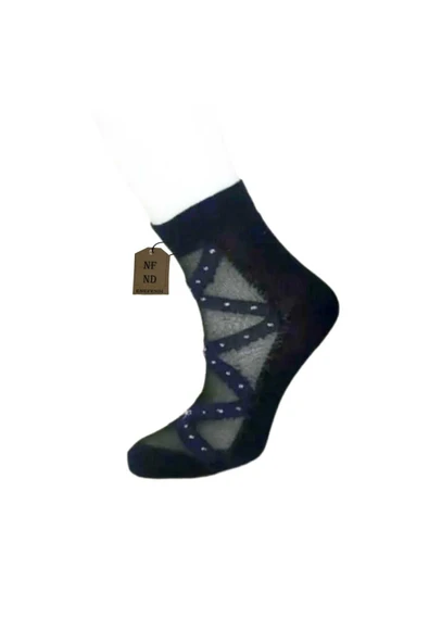 TÜL KADIN PAMUK ELASTAN ÇORAP KISA KONÇ KOKULU ÇAPRAZ LACİVERT RAHAT ESNEK TÜLLÜ ÇORABI 36-40 ürün görseli 1