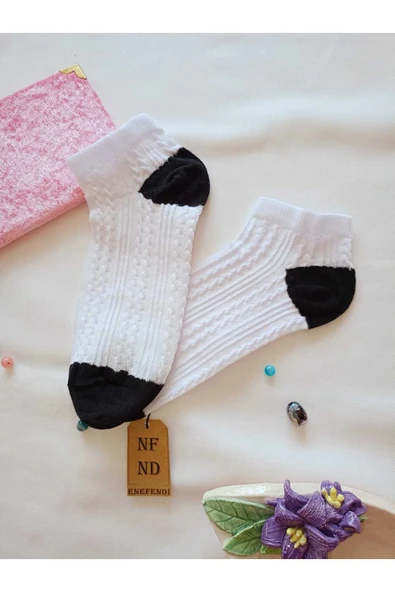 2 ÇİFT KADIN PATİK ÇORAP YUMUŞAK DİKİŞSİZ BURUN PAMUKLU KISA KONÇ DESENLİ ÇORABI 36-40 - Resim 3