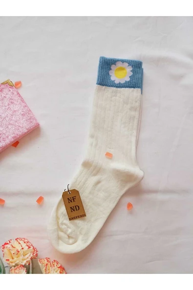 2 ÇİFT PAPATYA PAMUKLU KOKULU KADIN ÇORAP YUMUŞAK DİKİŞSİZ EKRU KAHVE SOKET 36 40 - Resim 4