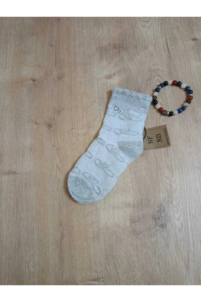 TAŞLI PAMUKLU KIZ ÇOCUK KISAKONÇ ÇORAP GRİ YUMUŞAK SOKET KIZ ÇOCUK ÇORABI 5-6 Y ürün görseli 1