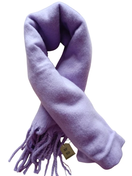 OMUZ ŞALI ATKI POFİDİK KIŞLIK YUMUŞAK KALIN SICAK PÜSKÜLLÜ LİLA EFLATUN 50x185 ürün görseli 1