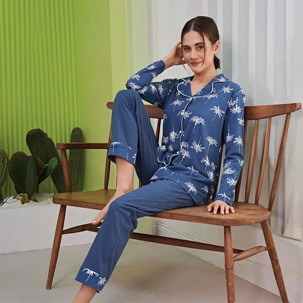 Miss Klein 1134 Kadın Kışlık Boydan Düğmeli Pijama Takımı ürün görseli 1