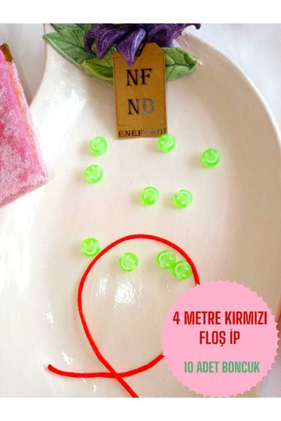 4 METRE KIRMIZI FLOŞ İP VE 10 ADET GÜLEN YÜZ YEŞİL BONCUK BİLEKLİK APARATI SERT PLASTİK HEDİYE ürün görseli 1