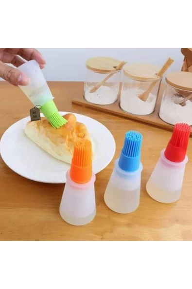 FIRÇALI YAĞDANLIK SİLİKON PRATİK SOS YAĞ YUMURTA FIRÇASI ÖLÇEKLİ KALIN DOKULU YEŞİL MAVİ TURUNCU ürün görseli 1