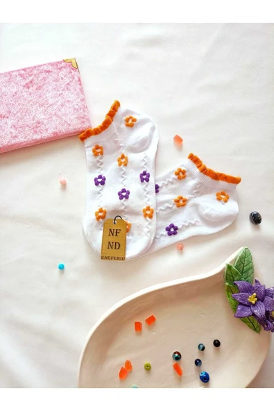 2 ÇİFT BURUN DİKİŞSİZ YUMUŞAK ÇORAP PAMUKLU KISA KONÇ DESENLİ KADIN PATİK 36-40 - Resim 6