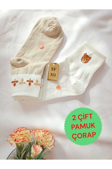 2 ÇİFT DİKİŞSİZ PAMUK ÇORABI SOKET YUMUŞAK KADIN EKRU KREM ÇORAP HEDİYE 36-40 ürün görseli 1