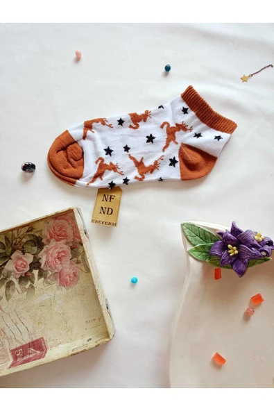 3 ÇİFT PAMUKLU PATİK ÇORAP BURUN DİKİŞSİZ KISA KONÇ DESENLİ KADIN ÇORABI 36-40 KREM BEYAZ - Resim 3